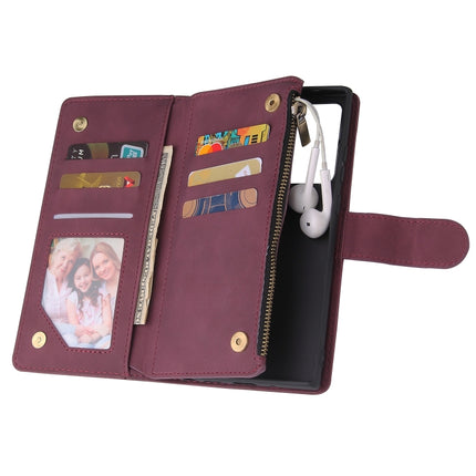 For Samsung Galaxy Note20 Ultra Multifunctional Retro Frosted Horizontal Flip Leather Case with Card Slot & Holder & Zipper Wallet & Photo Frame & Lanyard(Red Wine)-garmade.com