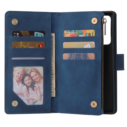For Samsung Galaxy Note20 Multifunctional Retro Frosted Horizontal Flip Leather Case with Card Slot & Holder & Zipper Wallet & Photo Frame & Lanyard(Blue)-garmade.com