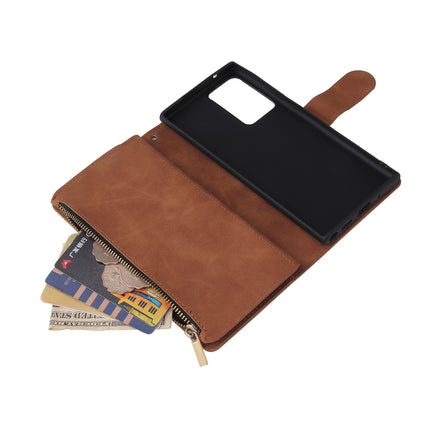 For Samsung Galaxy Note20 Multifunctional Retro Frosted Horizontal Flip Leather Case with Card Slot & Holder & Zipper Wallet & Photo Frame & Lanyard(Brown)-garmade.com