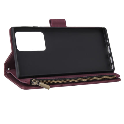 For Samsung Galaxy Note20 Multifunctional Retro Frosted Horizontal Flip Leather Case with Card Slot & Holder & Zipper Wallet & Photo Frame & Lanyard(Red Wine)-garmade.com