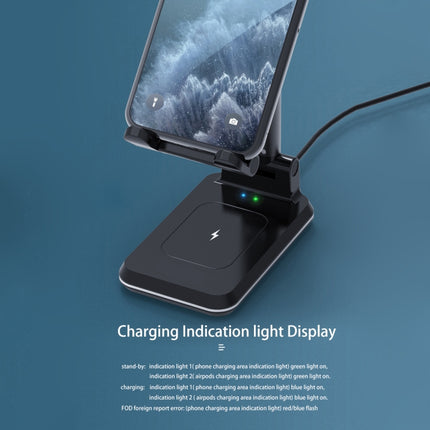 T6 2 in 1 Portable Folding Stand Wireless Charging, Style:Single Charge(Black)-garmade.com