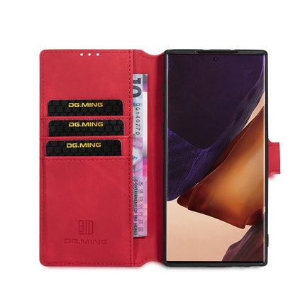 For Samsung Galaxy Note20 Ultra DG.MING Retro Oil Side Horizontal Flip Case with Holder & Card Slots & Wallet(Red)-garmade.com