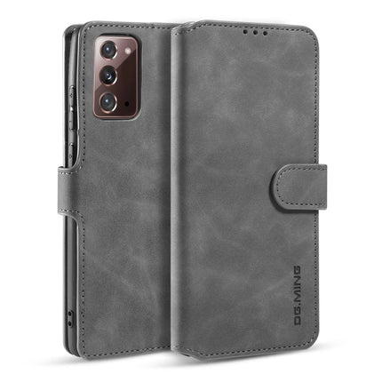 For Samsung Galaxy Note20 DG.MING Retro Oil Side Horizontal Flip Case with Holder & Card Slots & Wallet(Gray)-garmade.com