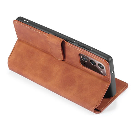 For Samsung Galaxy Note20 DG.MING Retro Oil Side Horizontal Flip Case with Holder & Card Slots & Wallet(Brown)-garmade.com