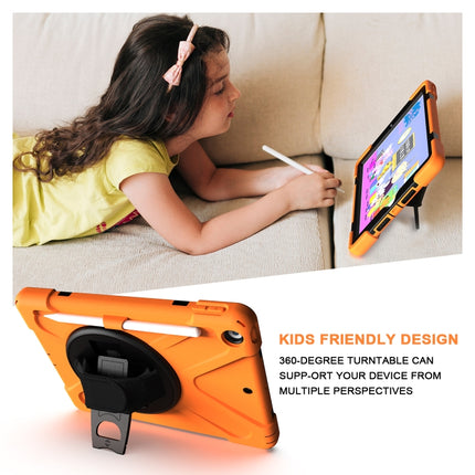 For iPad 10.2 2021 / 2020 / 2019 Shockproof Colorful Silicone + PC Protective Case with Holder & Shoulder Strap & Hand Strap & Pen Slot(Orange)-garmade.com