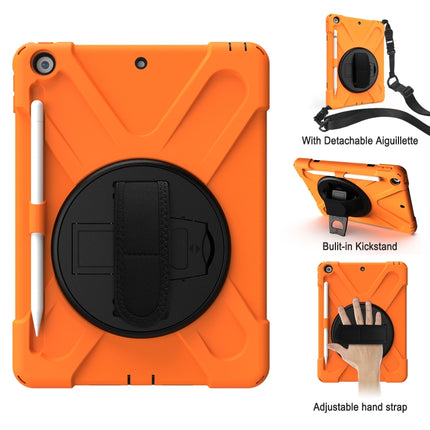 For iPad 10.2 2021 / 2020 / 2019 Shockproof Colorful Silicone + PC Protective Case with Holder & Shoulder Strap & Hand Strap & Pen Slot(Orange)-garmade.com
