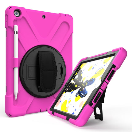 For iPad 10.2 2021 / 2020 / 2019 Shockproof Colorful Silicone + PC Protective Case with Holder & Shoulder Strap & Hand Strap & Pen Slot(Pink)-garmade.com