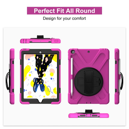 For iPad 10.2 2021 / 2020 / 2019 Shockproof Colorful Silicone + PC Protective Case with Holder & Shoulder Strap & Hand Strap & Pen Slot(Pink)-garmade.com