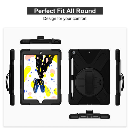 For iPad 10.2 2021 / 2020 / 2019 Shockproof Colorful Silicone + PC Protective Case with Holder & Shoulder Strap & Hand Strap & Pen Slot(Black)-garmade.com
