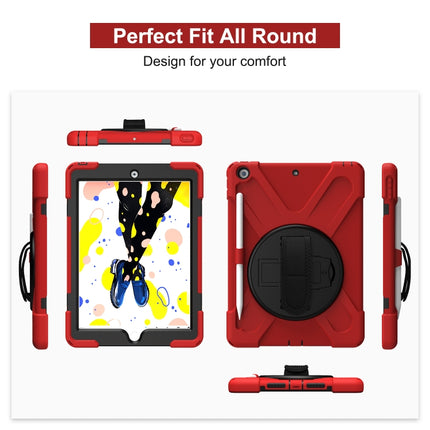 For iPad 10.2 2021 / 2020 / 2019 Shockproof Colorful Silicone + PC Protective Case with Holder & Shoulder Strap & Hand Strap & Pen Slot(Red)-garmade.com