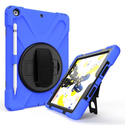 For iPad 10.2 2021 / 2020 / 2019 Shockproof Colorful Silicone + PC Protective Case with Holder & Shoulder Strap & Hand Strap & Pen Slot(Blue)-garmade.com