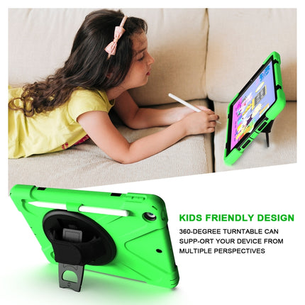 For iPad 10.2 2021 / 2020 / 2019 Shockproof Colorful Silicone + PC Protective Case with Holder & Shoulder Strap & Hand Strap & Pen Slot(Green)-garmade.com