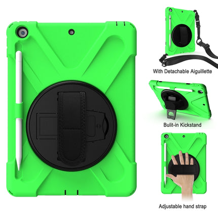 For iPad 10.2 2021 / 2020 / 2019 Shockproof Colorful Silicone + PC Protective Case with Holder & Shoulder Strap & Hand Strap & Pen Slot(Green)-garmade.com
