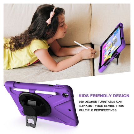 For iPad 10.2 2021 / 2020 / 2019 Shockproof Colorful Silicone + PC Protective Case with Holder & Shoulder Strap & Hand Strap & Pen Slot(Purple)-garmade.com