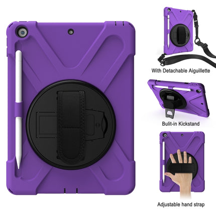 For iPad 10.2 2021 / 2020 / 2019 Shockproof Colorful Silicone + PC Protective Case with Holder & Shoulder Strap & Hand Strap & Pen Slot(Purple)-garmade.com