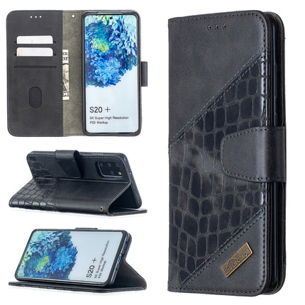 For Samsung Galaxy S20+ Matching Color Crocodile Texture Horizontal Flip PU Leather Case with Wallet & Holder & Card Slots(Black)-garmade.com