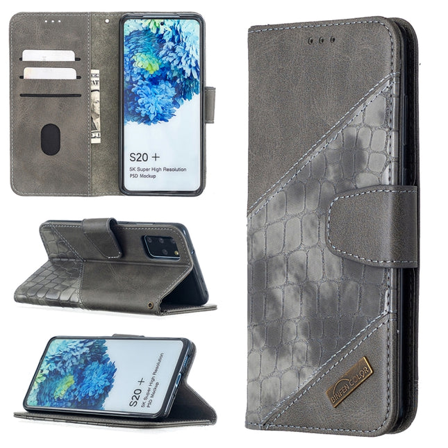 For Samsung Galaxy S20+ Matching Color Crocodile Texture Horizontal Flip PU Leather Case with Wallet & Holder & Card Slots(Grey)-garmade.com