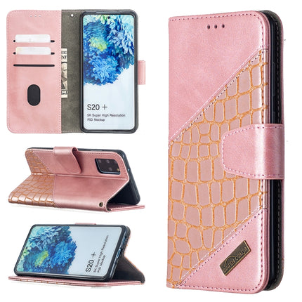 For Samsung Galaxy S20+ Matching Color Crocodile Texture Horizontal Flip PU Leather Case with Wallet & Holder & Card Slots(Rose Gold)-garmade.com