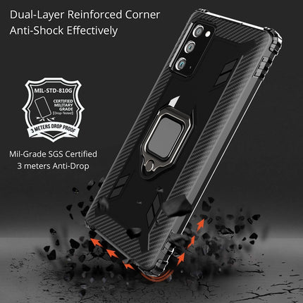 For Samsung Galaxy Note20 Ultra Carbon Fiber Protective Case with 360 Degree Rotating Ring Holder(Black)-garmade.com