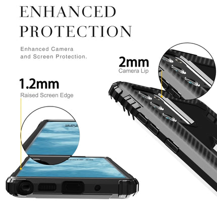 For Samsung Galaxy Note20 Ultra Carbon Fiber Protective Case with 360 Degree Rotating Ring Holder(Black)-garmade.com