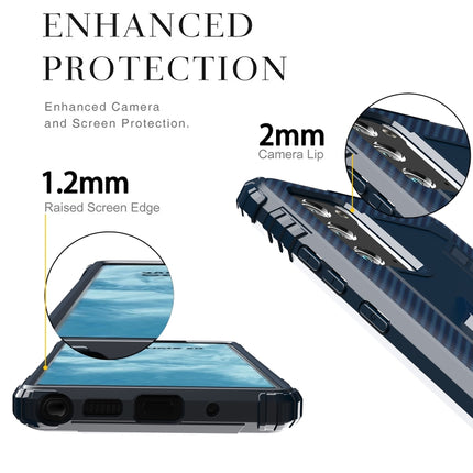For Samsung Galaxy Note20 Ultra Carbon Fiber Protective Case with 360 Degree Rotating Ring Holder(Blue)-garmade.com