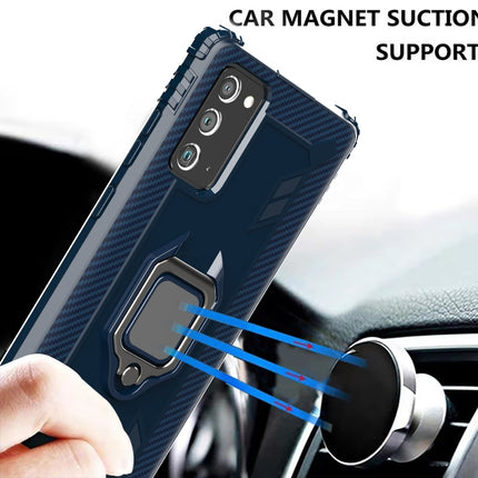 For Samsung Galaxy Note20 Ultra Carbon Fiber Protective Case with 360 Degree Rotating Ring Holder(Blue)-garmade.com