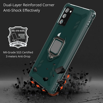 For Samsung Galaxy Note20 Ultra Carbon Fiber Protective Case with 360 Degree Rotating Ring Holder(Green)-garmade.com