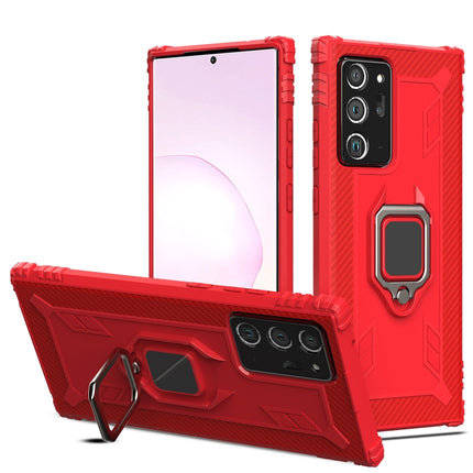 For Samsung Galaxy Note20 Ultra Carbon Fiber Protective Case with 360 Degree Rotating Ring Holder(Red)-garmade.com