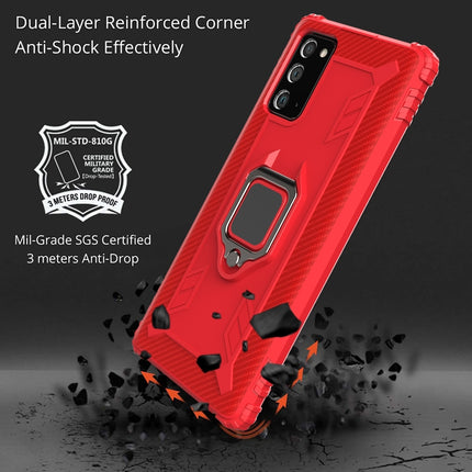 For Samsung Galaxy Note20 Ultra Carbon Fiber Protective Case with 360 Degree Rotating Ring Holder(Red)-garmade.com