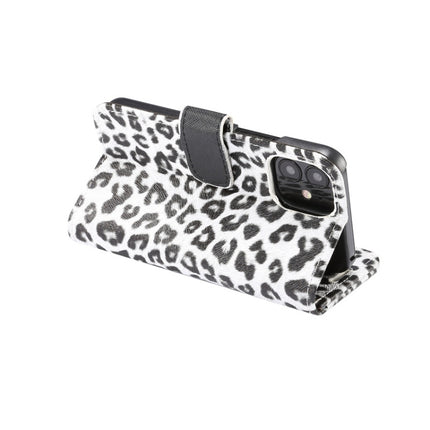 For iPhone 12 mini Leopard Print Pattern Horizontal Flip Leather Case with Card Slot and Holder(White)-garmade.com