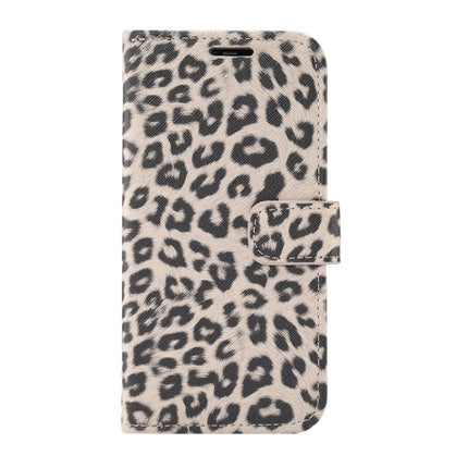 For iPhone 12 / 12 Pro Leopard Print Pattern Horizontal Flip Leather Case with Card Slot and Holder(Grey)-garmade.com