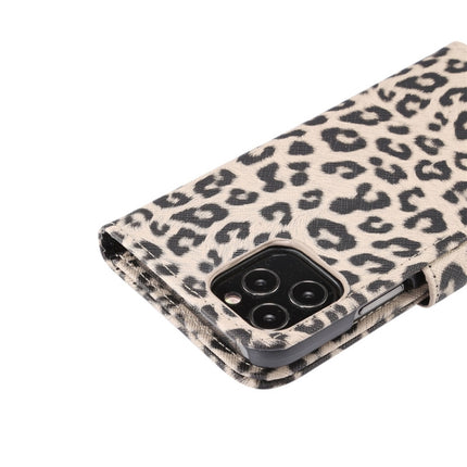 For iPhone 12 / 12 Pro Leopard Print Pattern Horizontal Flip Leather Case with Card Slot and Holder(Grey)-garmade.com