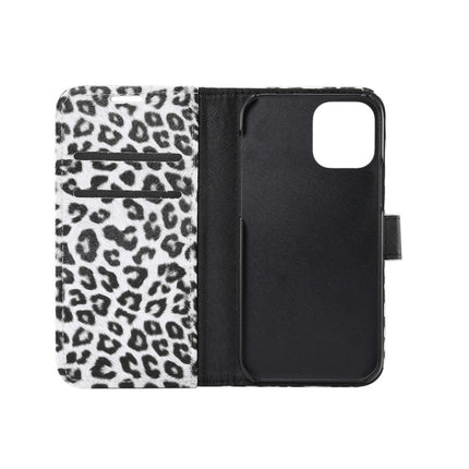 For iPhone 12 / 12 Pro Leopard Print Pattern Horizontal Flip Leather Case with Card Slot and Holder(White)-garmade.com