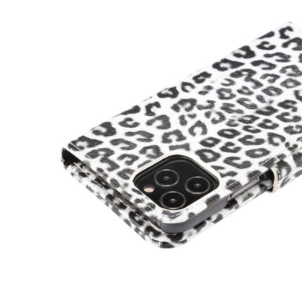 For iPhone 12 / 12 Pro Leopard Print Pattern Horizontal Flip Leather Case with Card Slot and Holder(White)-garmade.com