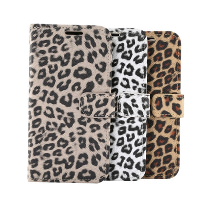 For iPhone 12 / 12 Pro Leopard Print Pattern Horizontal Flip Leather Case with Card Slot and Holder(White)-garmade.com