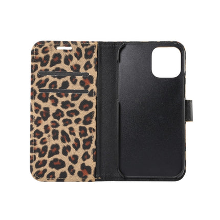 For iPhone 12 / 12 Pro Leopard Print Pattern Horizontal Flip Leather Case with Card Slot and Holder(Brown)-garmade.com