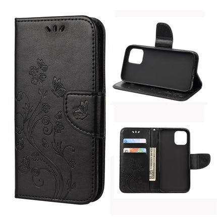 For iPhone 12 mini Butterfly Flower Pattern Horizontal Flip Leather Case with Holder & Card Slots & Wallet(Black)-garmade.com