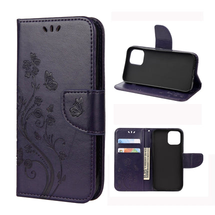 For iPhone 12 mini Butterfly Flower Pattern Horizontal Flip Leather Case with Holder & Card Slots & Wallet(Deep Purple)-garmade.com