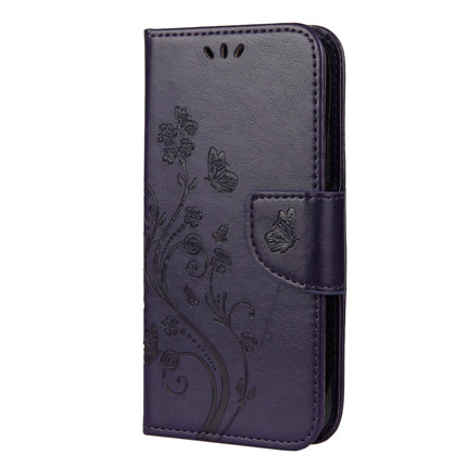 For iPhone 12 mini Butterfly Flower Pattern Horizontal Flip Leather Case with Holder & Card Slots & Wallet(Deep Purple)-garmade.com
