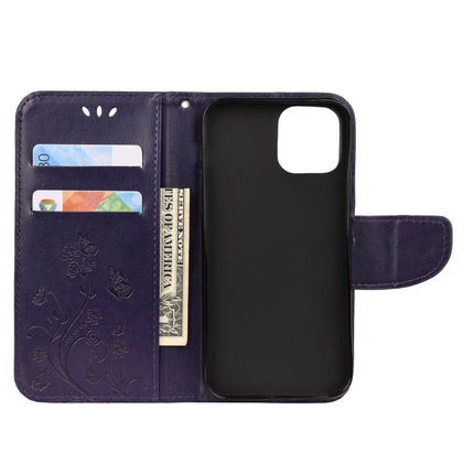 For iPhone 12 mini Butterfly Flower Pattern Horizontal Flip Leather Case with Holder & Card Slots & Wallet(Deep Purple)-garmade.com