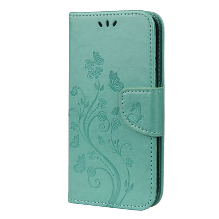 For iPhone 12 / 12 Pro Butterfly Flower Pattern Horizontal Flip Leather Case with Holder & Card Slots & Wallet(Green)-garmade.com