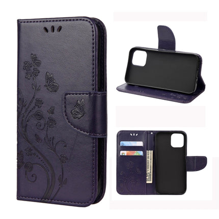 For iPhone 12 / 12 Pro Butterfly Flower Pattern Horizontal Flip Leather Case with Holder & Card Slots & Wallet(Deep Purple)-garmade.com