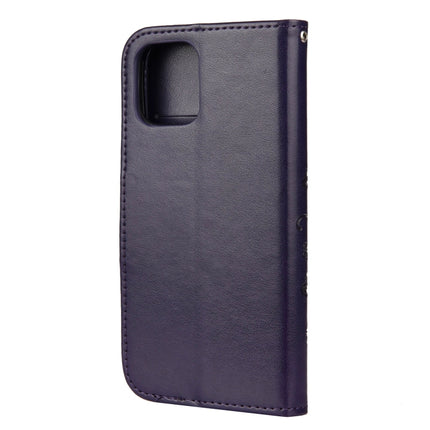 For iPhone 12 / 12 Pro Butterfly Flower Pattern Horizontal Flip Leather Case with Holder & Card Slots & Wallet(Deep Purple)-garmade.com