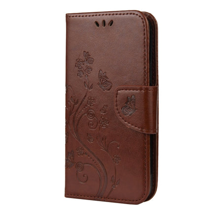 For iPhone 12 / 12 Pro Butterfly Flower Pattern Horizontal Flip Leather Case with Holder & Card Slots & Wallet(Brown)-garmade.com
