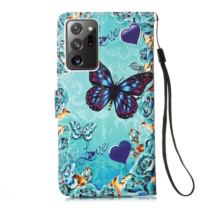 For Samsung Galaxy Note20 Ultra Colored Drawing Pattern Plain Weave Horizontal Flip Leather Case with Holder & Card Slot & Wallet & Lanyard(Caring Butterfly)-garmade.com