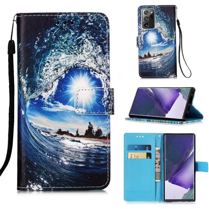 For Samsung Galaxy Note20 Ultra Colored Drawing Pattern Plain Weave Horizontal Flip Leather Case with Holder & Card Slot & Wallet & Lanyard(Waves And Sun)-garmade.com