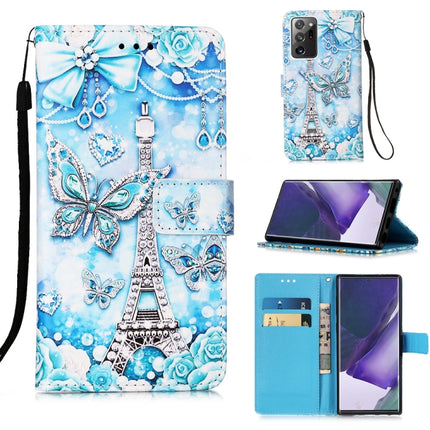 For Samsung Galaxy Note20 Ultra Colored Drawing Pattern Plain Weave Horizontal Flip Leather Case with Holder & Card Slot & Wallet & Lanyard(Tower Butterfly)-garmade.com