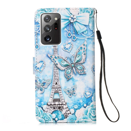 For Samsung Galaxy Note20 Ultra Colored Drawing Pattern Plain Weave Horizontal Flip Leather Case with Holder & Card Slot & Wallet & Lanyard(Tower Butterfly)-garmade.com