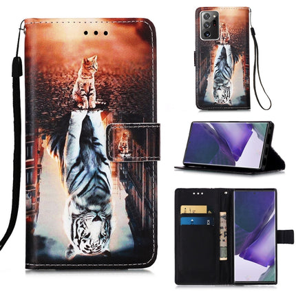 For Samsung Galaxy Note20 Ultra Colored Drawing Pattern Plain Weave Horizontal Flip Leather Case with Holder & Card Slot & Wallet & Lanyard(Cats And Tigers)-garmade.com