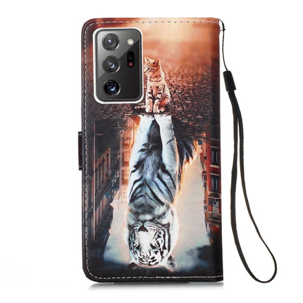 For Samsung Galaxy Note20 Ultra Colored Drawing Pattern Plain Weave Horizontal Flip Leather Case with Holder & Card Slot & Wallet & Lanyard(Cats And Tigers)-garmade.com